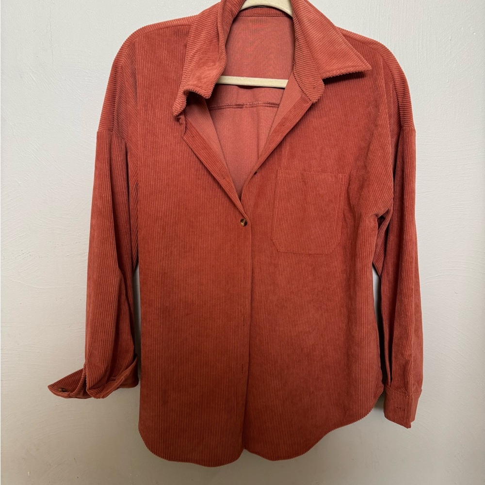 Rust colored corduroy shacket